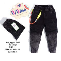 Quần jeans dài JOGGER kèm phụ kiện cho bé trai 35-50kg