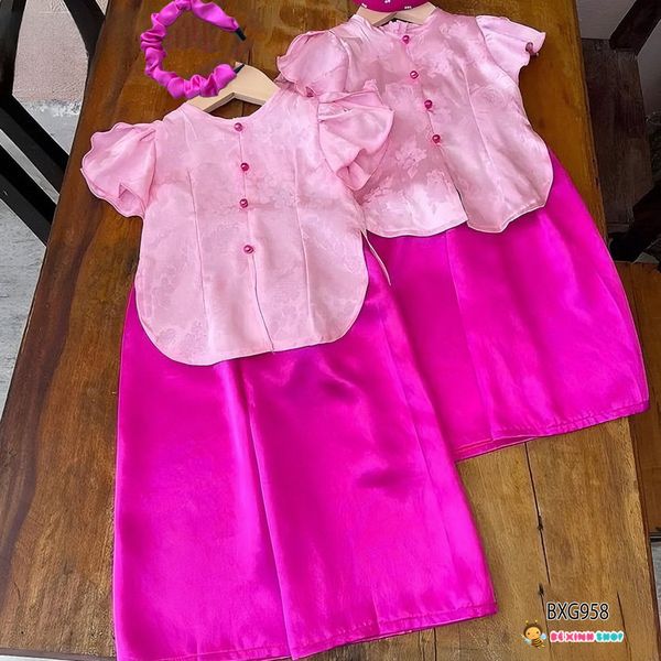 Bộ bà ba gấm vân Hoa dễ thương cho bé gái BXG958