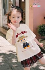 Bộ áo labubu chân váy caro kèm chip dễ thương cho bé gái BXG1153