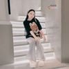 Bộ áo thun in Labubu quần sọc ống suông dễ thương cho Mẹ & Bé gái BXG989