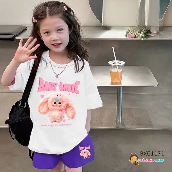 Bộ thun Cotton in Cừu BABY THREE dễ thương cho bé gái BXG1170