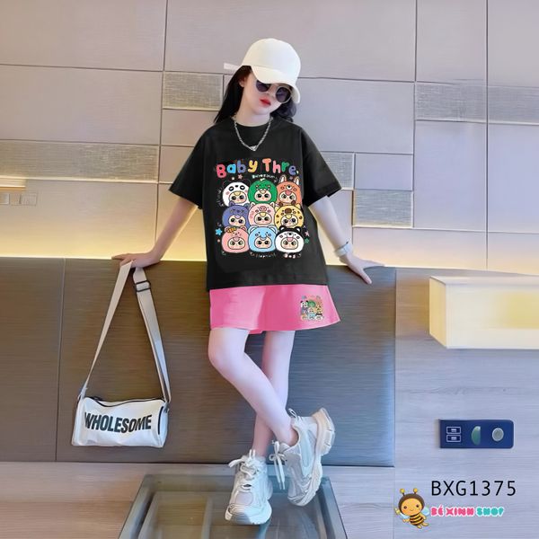 Bộ thun in nhiều mặt BabyThree dễ thương cho bé gái BXG1375
