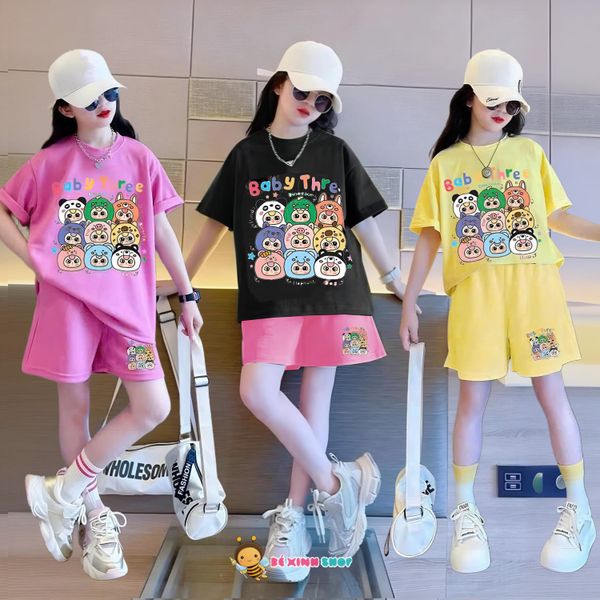 Bộ thun in nhiều mặt BabyThree dễ thương cho bé gái BXG1375