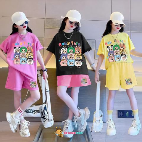 Bộ thun in nhiều mặt BabyThree dễ thương cho bé gái BXG1375