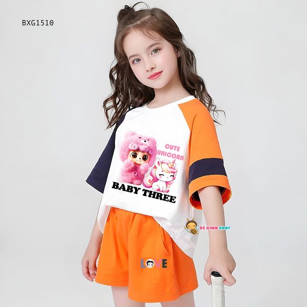 Bộ thun tay phối in BabyThree dễ thương cho bé gái BXG1510