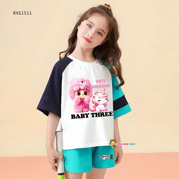 Bộ thun tay phối in BabyThree dễ thương cho bé gái BXG1510