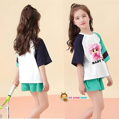 Bộ thun tay phối in BabyThree dễ thương cho bé gái BXG1510