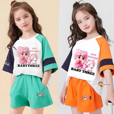 Bộ thun tay phối in BabyThree dễ thương cho bé gái BXG1510