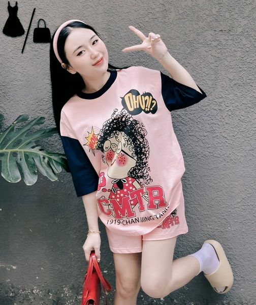 Đồ bộ thun cotton bé tóc xù dễ thương cho bé gái BXG767