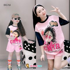 Đồ bộ thun cotton bé tóc xù dễ thương cho bé gái BXG767