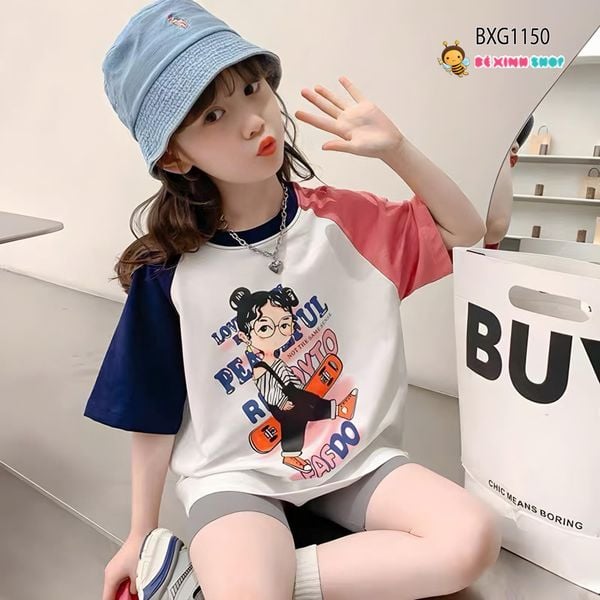 Bộ áo tay phối màu quần Legging Bé gái Trượt Ván BXG1150