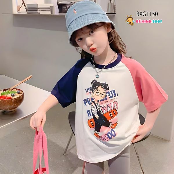 Bộ áo tay phối màu quần Legging Bé gái Trượt Ván BXG1150