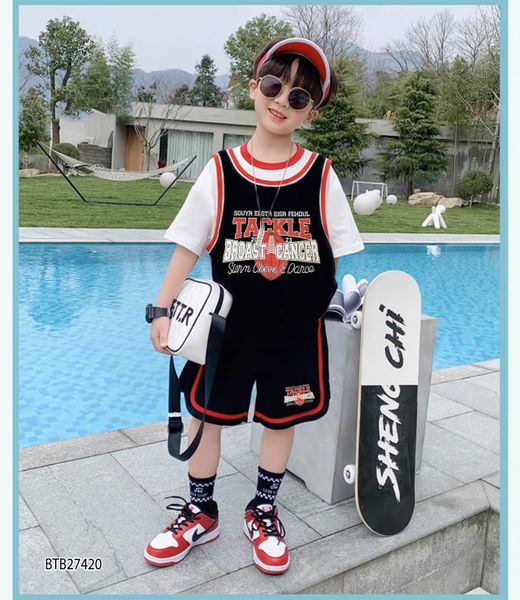 [XẢ KHO] Bộ thun thể thao bóng rổ dễ thương cho bé trai BTB27419