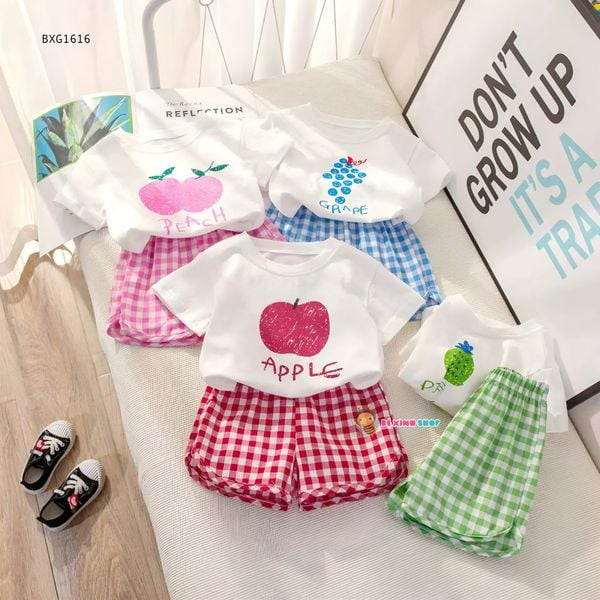 Bộ thun in trái cây quần caro dễ thương cho bé gái BXG1616