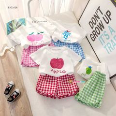 Bộ thun in trái cây quần caro dễ thương cho bé gái BXG1616