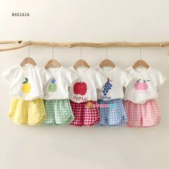 Bộ thun in trái cây quần caro dễ thương cho bé gái BXG1616