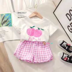 Bộ thun in trái cây quần caro dễ thương cho bé gái BXG1616