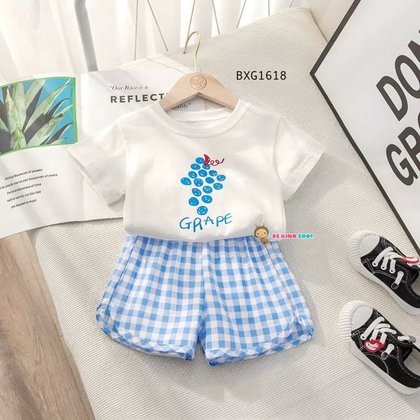 Bộ thun in trái cây quần caro dễ thương cho bé gái BXG1616