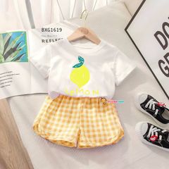 Bộ thun in trái cây quần caro dễ thương cho bé gái BXG1616