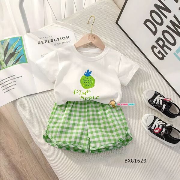 Bộ thun in trái cây quần caro dễ thương cho bé gái BXG1616