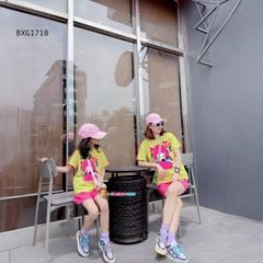 Bộ thun in cô gái uống trà sữa dễ thương cho bé gái BXG1710