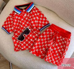 Bộ thun cổ trụ hoạ tiết dễ thương cho bé trai đi chơi BTB27537