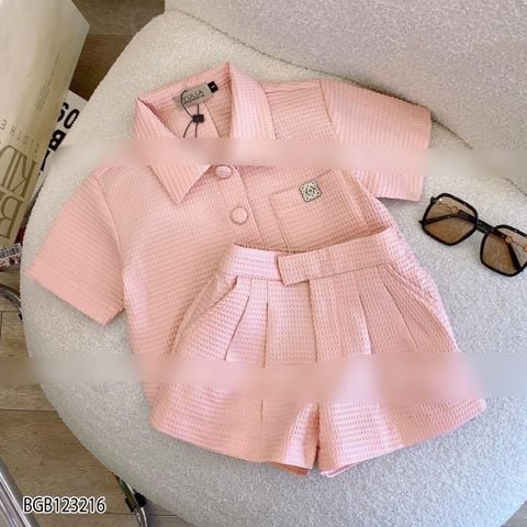 [XẢ KHO] Set cổ trụ nút bọc quần sort dễ thương cho bé gái đi chơi BGB123216