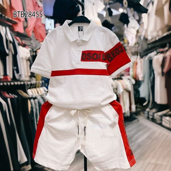 Bộ thun cổ trụ in chữ phối sọc dễ thương cho bé trai BTB28455