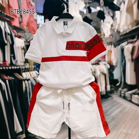 Bộ thun cổ trụ in chữ phối sọc dễ thương cho bé trai BTB28455