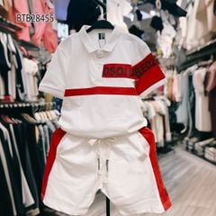 Bộ thun cổ trụ in chữ phối sọc dễ thương cho bé trai BTB28455