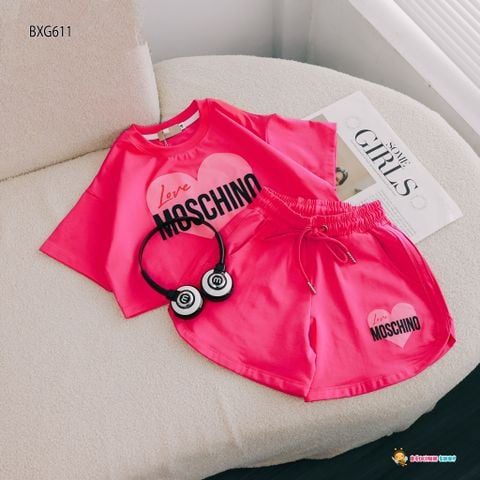 Set áo croptop quần sort MOSCHINO dễ thương cho bé gái BXG610