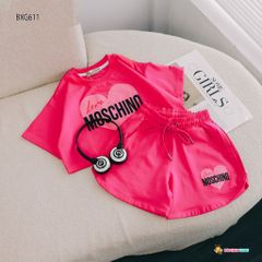 Set áo croptop quần sort MOSCHINO dễ thương cho bé gái BXG610