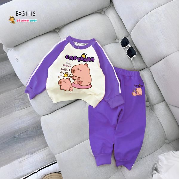 Bộ dài tay raplang CAPYBARA dễ thương cho bé gái Thu Đông BXG1115