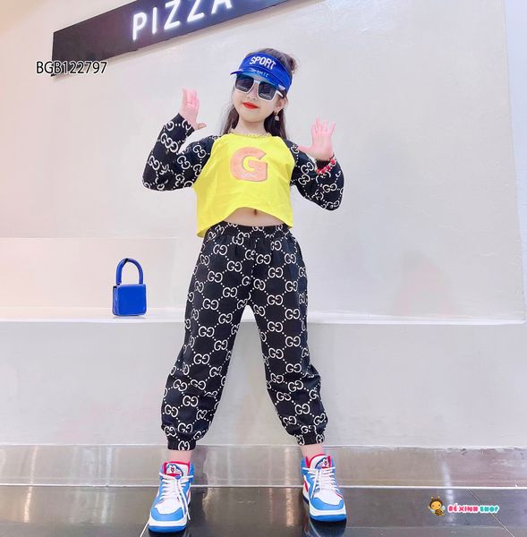 Set dài tay Gucc chữ G dễ thương cho bé gái BGB122795