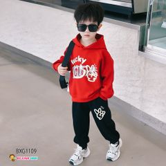 [XẢ KHO] Bộ dài tay áo nón in mặt cười quần dài dễ thương cho bé trai Thu Đông BXG1109