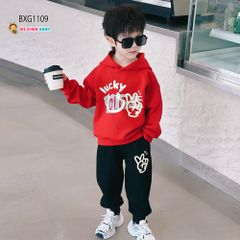 [XẢ KHO] Bộ dài tay áo nón in mặt cười quần dài dễ thương cho bé trai Thu Đông BXG1109