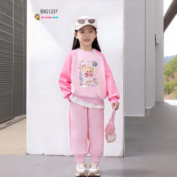 Bộ dài tay thun da cá Labubu dễ thương cho bé gái Thu Đông BXG1237