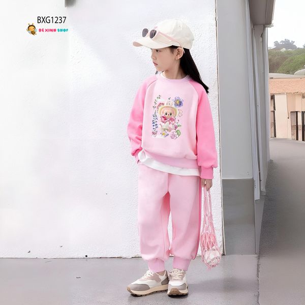 Bộ dài tay thun da cá Labubu dễ thương cho bé gái Thu Đông BXG1237