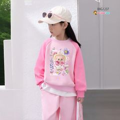 Bộ dài tay thun da cá Labubu dễ thương cho bé gái Thu Đông BXG1237