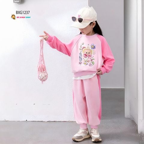 Bộ dài tay thun da cá Labubu dễ thương cho bé gái Thu Đông BXG1237