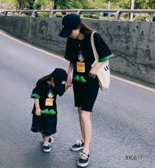 Bộ đồ in vịt gắn chân nổi dễ thương cho Mẹ, bé trai & bé gái BXG616