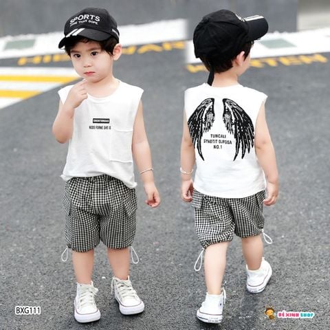 [XẢ KHO] Bộ sát nách đôi cánh dễ thương cho bé trai BXG111