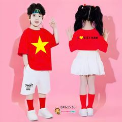 Bộ đồng phục bé trai & bé gái I love Việt Nam cho bé đi chơi, nhảy múa BXG1525