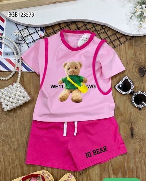 Bộ đùi in gấu viền phối chữ dễ thương cho bé gái BGB123578