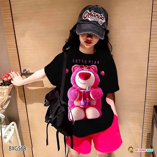 [XẢ KHO] [MẸ & BÉ] Bộ thun in gấu dâu dễ thương cho mẹ & bé gái BXG567