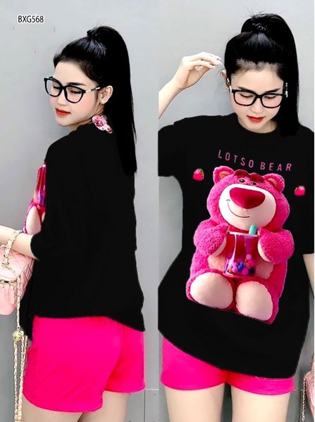 [XẢ KHO] [MẸ & BÉ] Bộ thun in gấu dâu dễ thương cho mẹ & bé gái BXG567