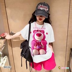 [XẢ KHO] [MẸ & BÉ] Bộ thun in gấu dâu dễ thương cho mẹ & bé gái BXG567