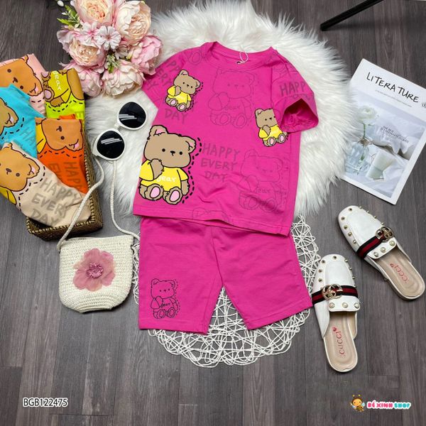 [XẢ KHO] Bộ thun in gấu Happy dễ thương cho bé gái BGB122474