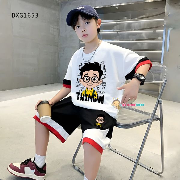 Bộ thun hiphop phối màu in Bé Trai dễ thương cho bé trai đi chơi BXG1653