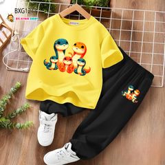 Bộ thun cotton áo in rắn 2025 quần jogger dễ thương cho bé trai BXG1216